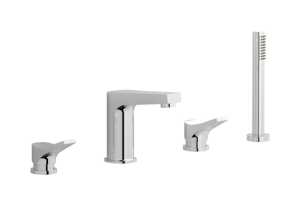 Смеситель на бортик ванной на 4 отверстий с дивертером и душевым гарнитуром. WE ARE IB tw305np Chrome Twitter