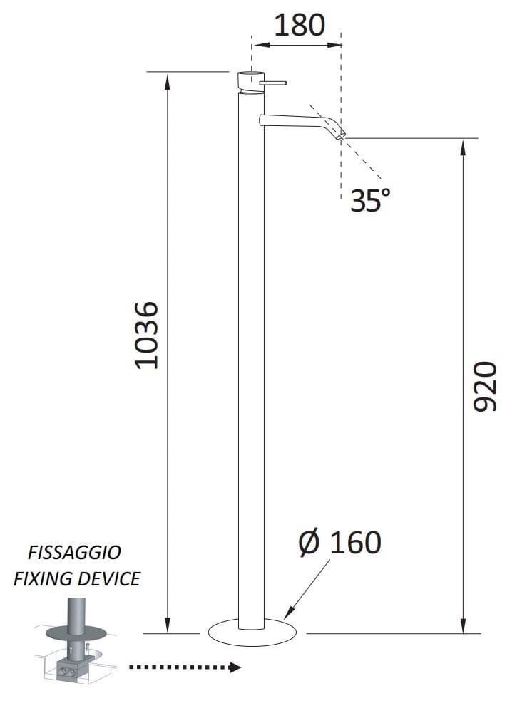 Латунный однорычажный напольный смеситель для раковины без слива Rubinetterie Mariani Ultraminimal ARCH-00145763 - Вид №2