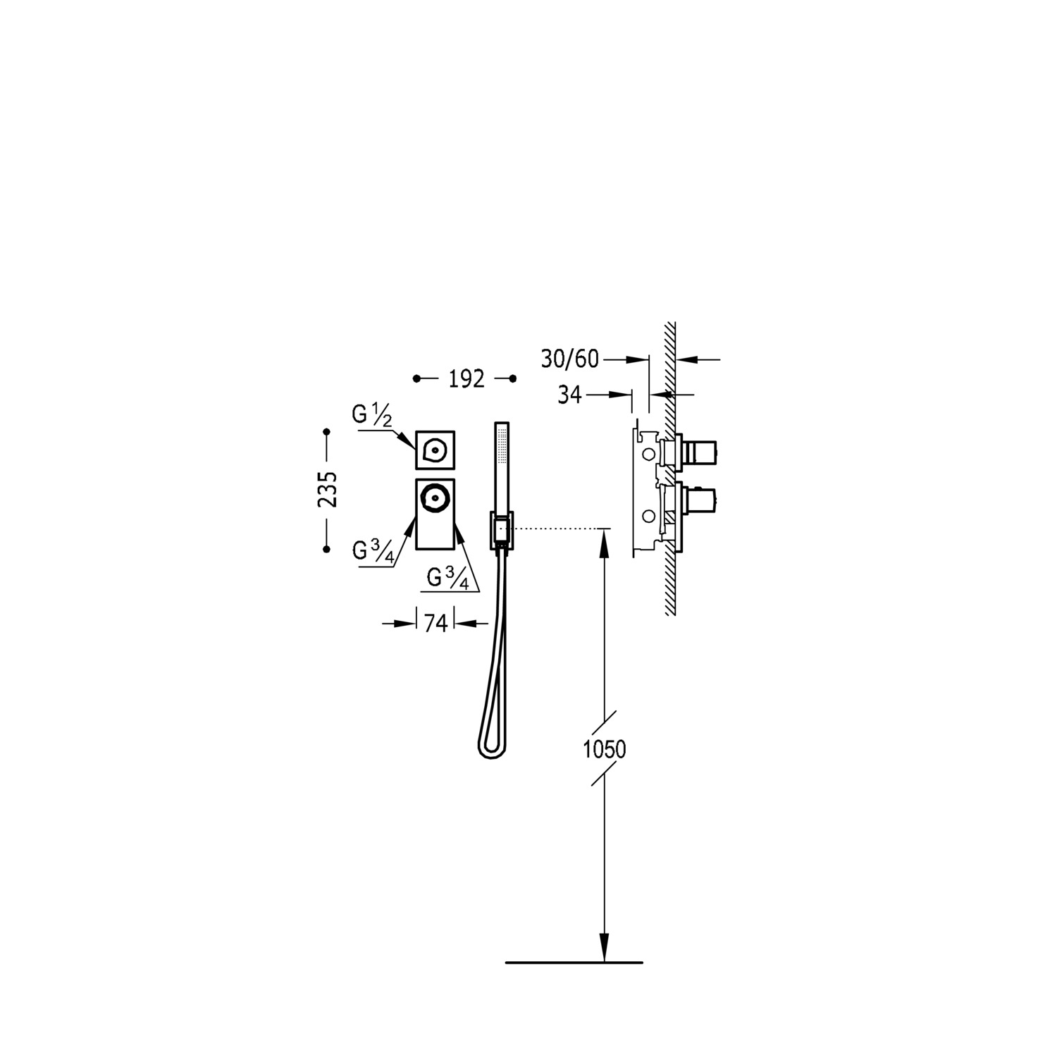 БЛОЧНАЯ СИСТЕМА Блочная система 2-ходовой скрытый термостатический смеситель-20635291 TRES Thermostatic - Вид №1