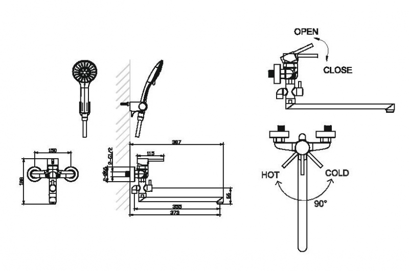 Смеситель для ванны длинный излив SLIM F6332366CP-01L-RUS bravat - Вид №1