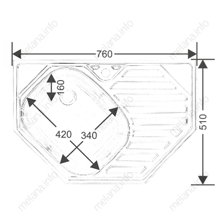 Мойка 7651 L MELANA RUS 0,6/160 врезная угловая с сифоном (7651L *10) 7651L RUS - Вид №1
