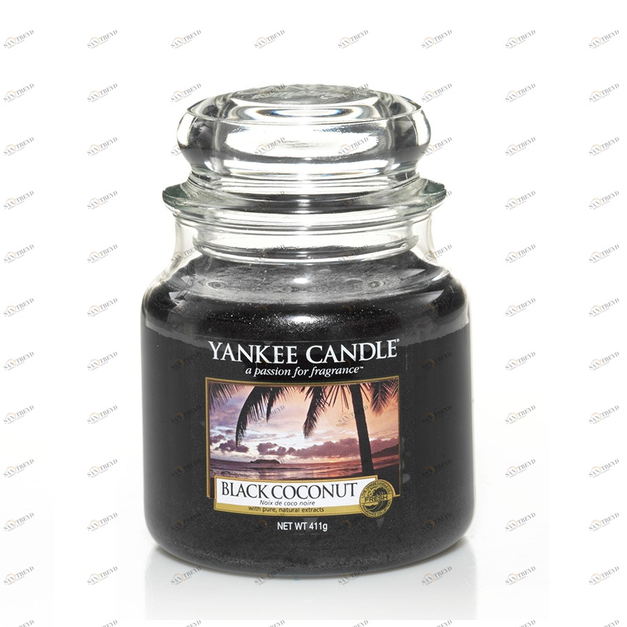 Свеча средняя в стеклянной банке "Черный кокос" Black coconut 411 гр 65-90 часов YANKEE CANDLE  268028 Черный 