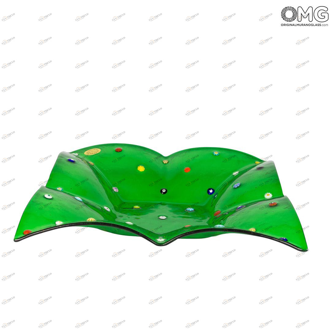 2748 ORIGINALMURANOGLASS Квадратное блюдце для мелочей Флай - зелёное - Original Murano Glass OMG 22 см 