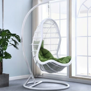 Подвесное кресло из искусственного ротанга белое с зеленой подушкой AFINA  00-3861438 Белый