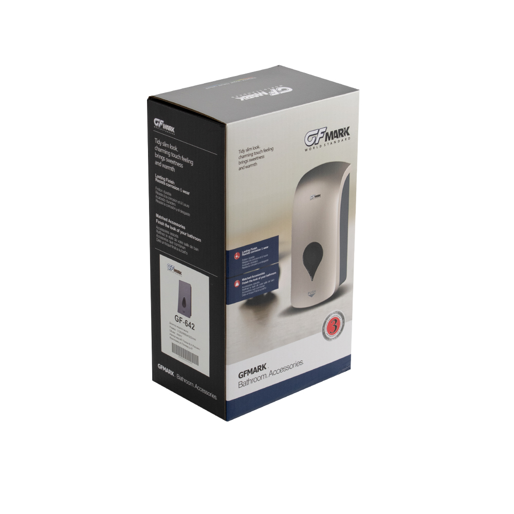 GFmark - Дозатор жидкого МЫЛА, универсальный, пластиковый, СЕРЫЙ, с глазком - капля, 400 мл, код: 642  - Вид №6