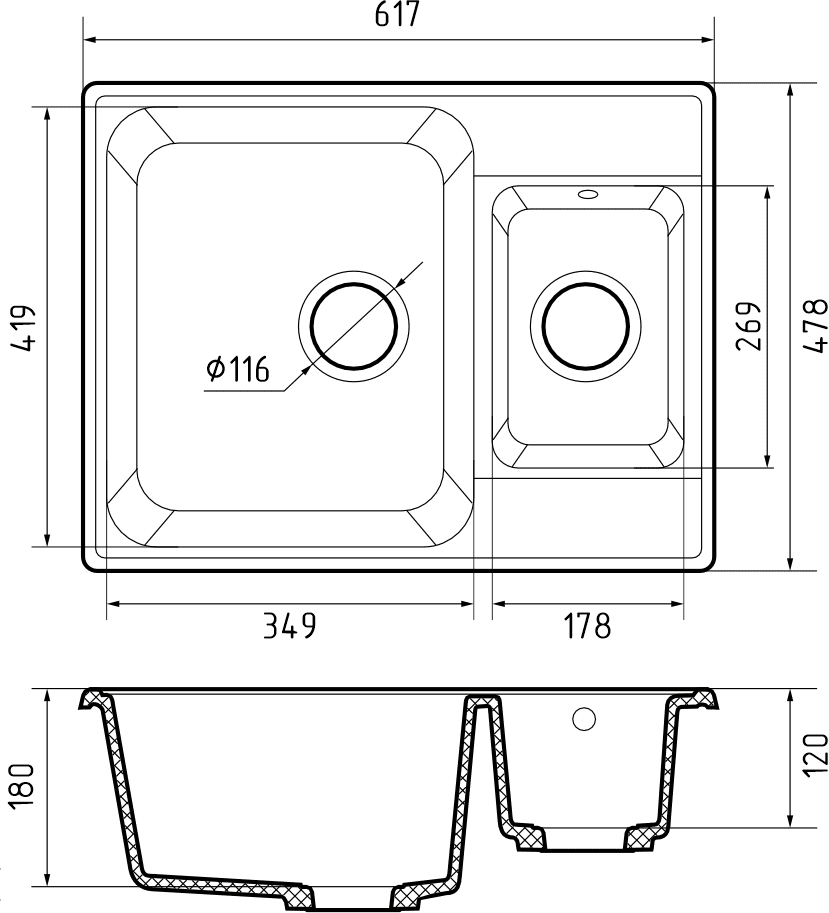 Кухонная мойка Кварц QUARZ S432 GranFest 9-S432 - Вид №1