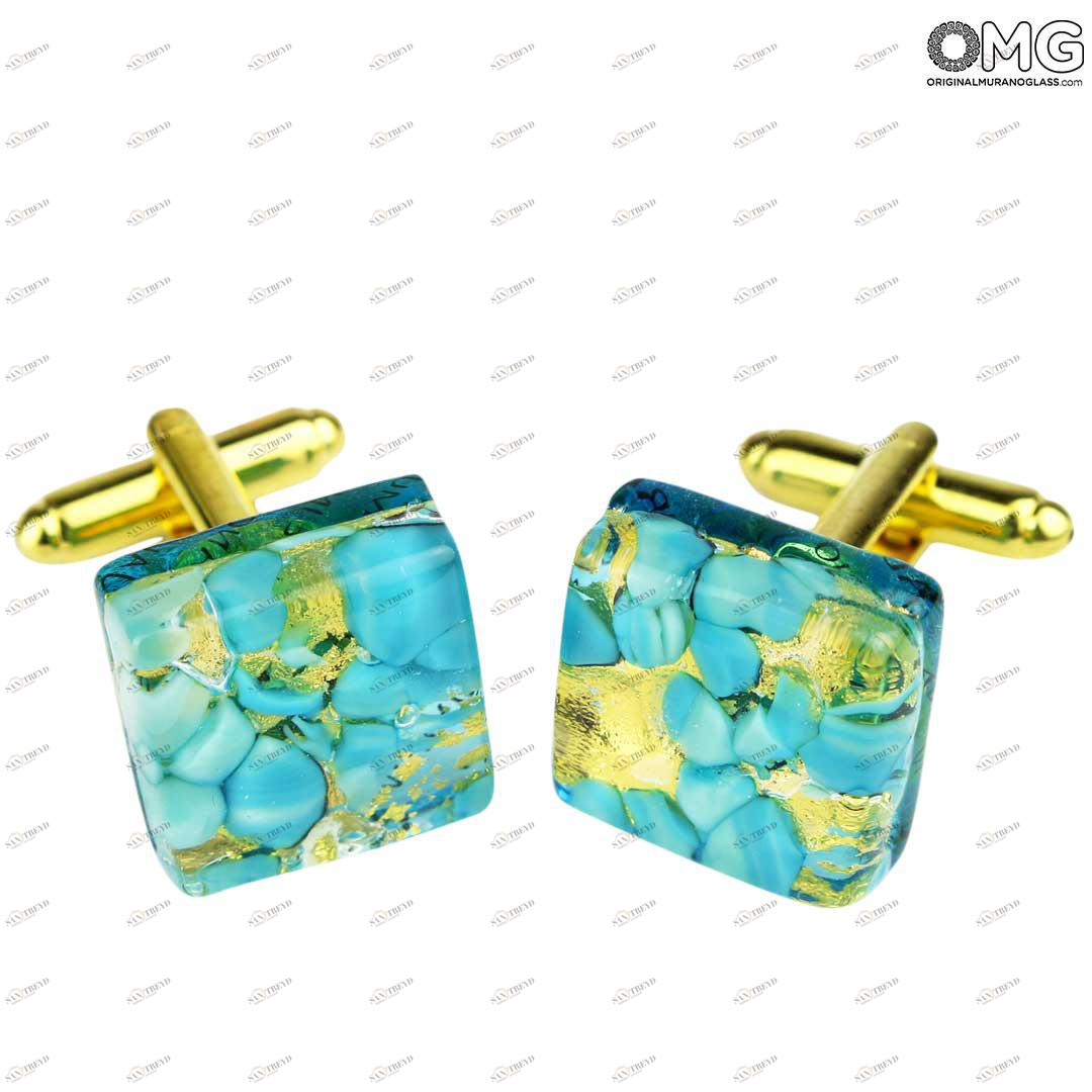 3164 ORIGINALMURANOGLASS Запонки - бирюзовые - Original Murano Glass OMG 1 см 