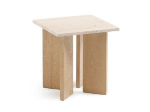 Квадратный журнальный столик из травертина и дуба