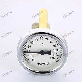 Термометр биметаллический F+R801 63 мм 120° WATTS с погружной гильзой 100 мм 10005811
