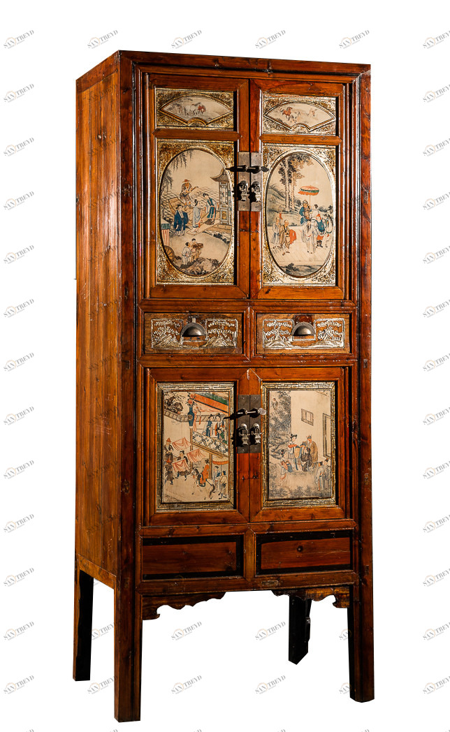 Шкаф распашной деревянный с ящиками и 4 дверцами разноцветный "Да-Гуй" ДОМАШНЯЯ ОБСТАНОВКА  017320 Коричневый;разноцветный Santreyd 