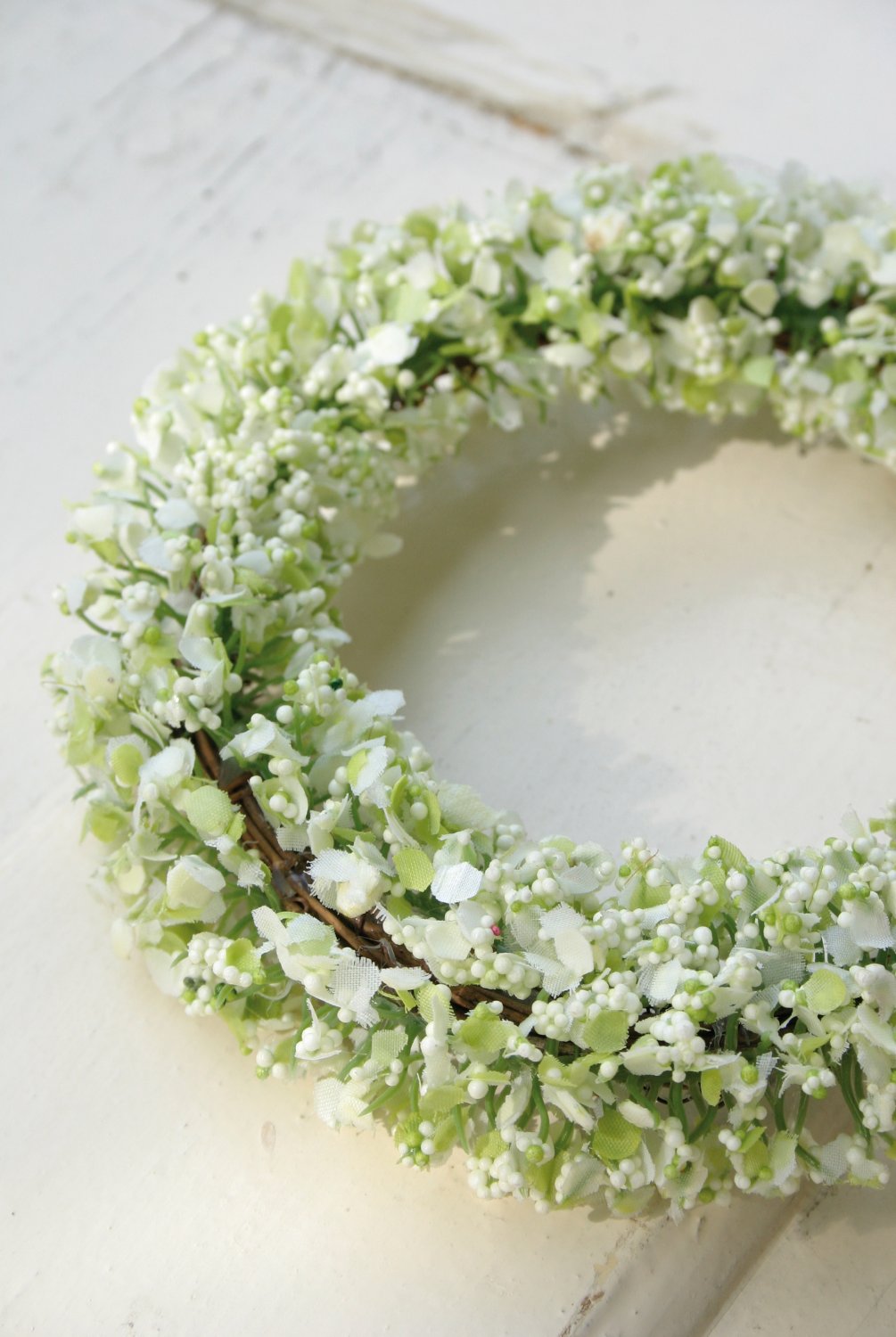 3108 788 a2 Искусственный венок из гипсофилы, Ø 16 см, бежево-зеленый H-andreas  - Вид №4