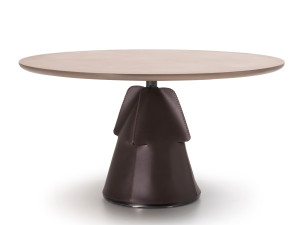 Круглый кожаный обеденный стол с каменной столешницей