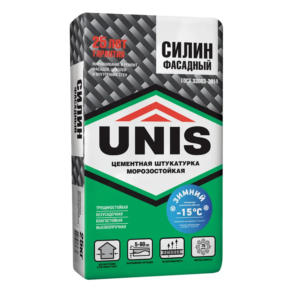 Штукатурка цементная Unis Зимний силин фасадная 25 кг 88785381 STLM-2182457 Силин фасадная зима