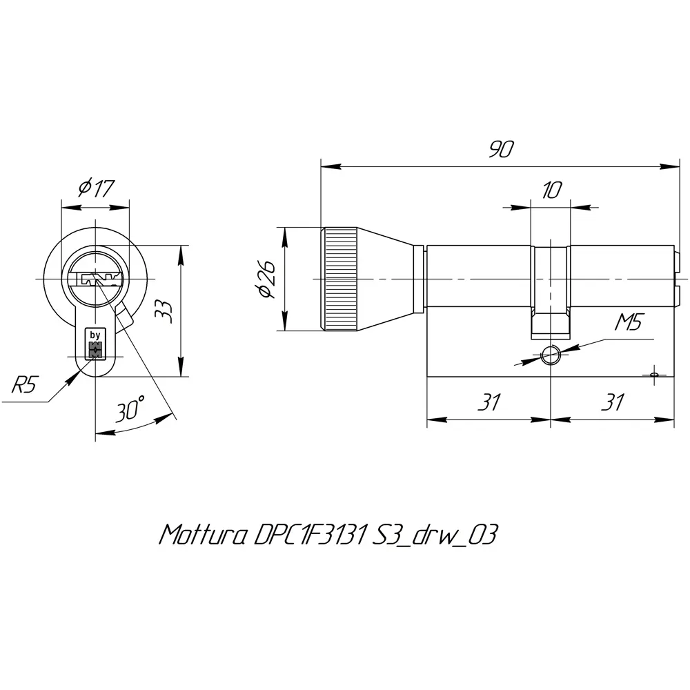 Цилиндр Mottura Project DPC1F3131 S3, 26x10x26 мм, ключ/вертушка, цвет никель STLM-2192716 - Вид №4