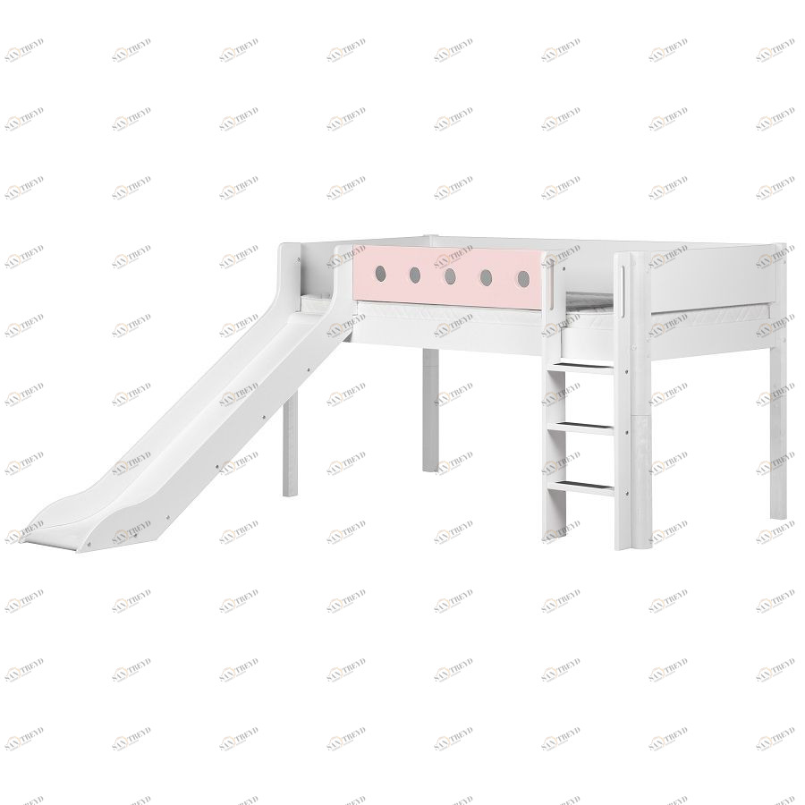 Кровать Flexa White с горкой, 190 см, белая с розовым 801731218