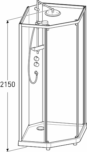 558.909.00.1 IDO Showerama 10-5 900x900 Пятиугольный комфорт, душевая кабина IDO Showerama в сборе, пятиугольный комфорт, матовые алюминиевые профили / прозрачное стекло, 900X900 мм  - Вид №2
