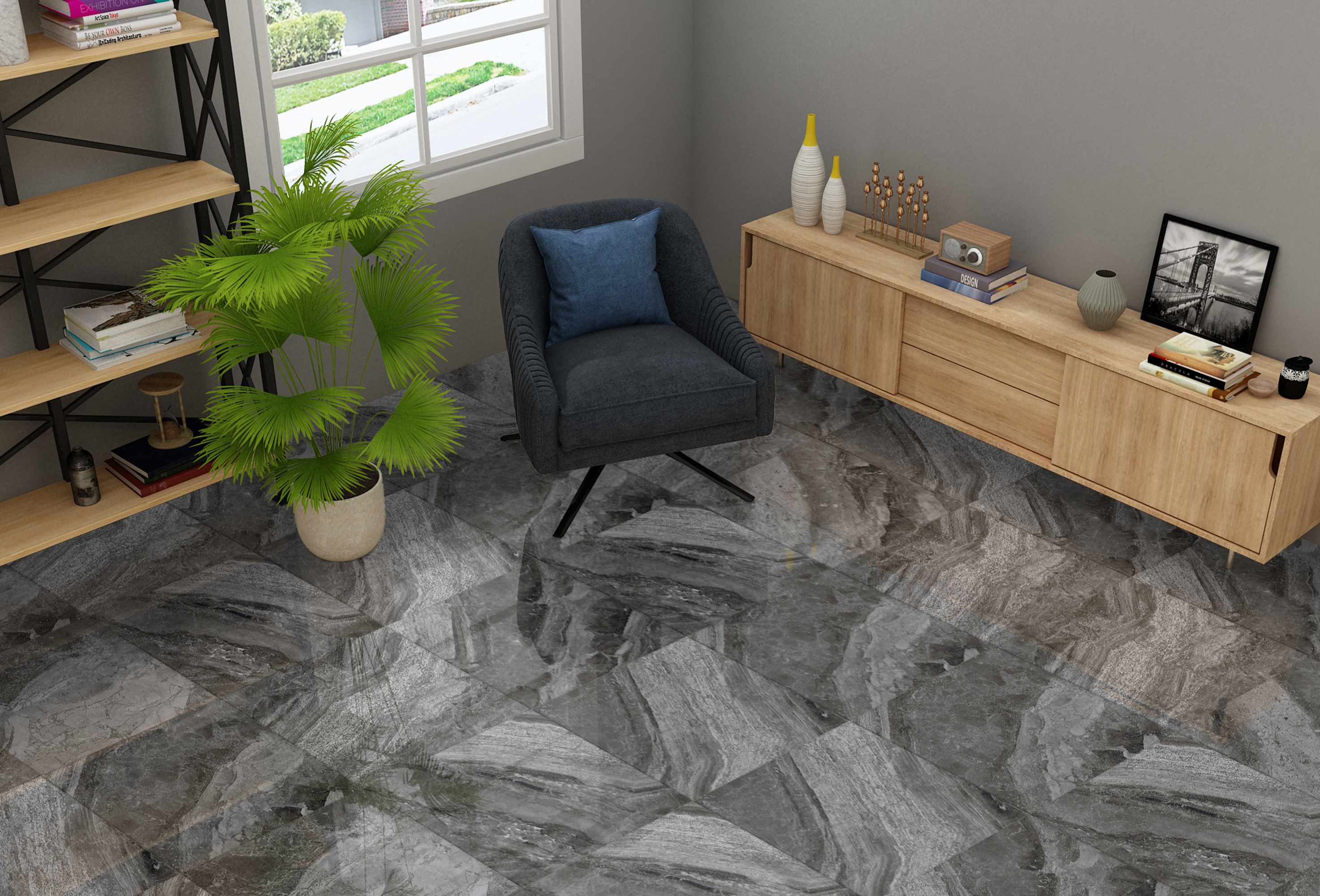 Santreyd Керамогранит Dark Grey Pol с эффектом мрамора 60x60 см 85093832 STLM-0058672 - Вид №3