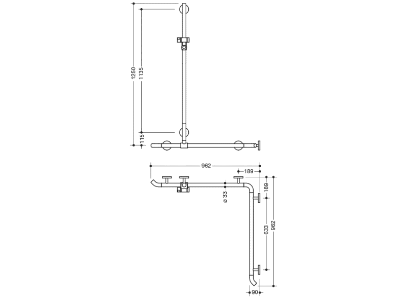 950.35.34054 Поручень для душа с выдвижным держателем для душа теплое прикосновение HEWI Greifen  - Вид №1
