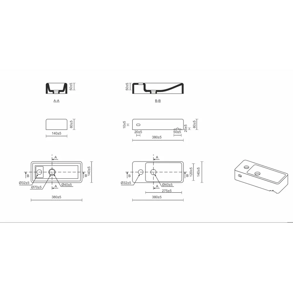 Мини-раковина Slim Mini P38 накладная на столешницу 38x14.5 см 89316163 STLM-2045233 Santreyd - Вид №3