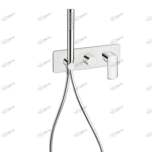 CRIPF603 Внешние части смесителя для ванны / душа для CRICS100 (правая сторона) с переключателем на 3 выхода, ручным душем из латуни с защитой от известкового налета, гибким шлангом LONG LIFE и металлической пластиной Cristina Rubinetterie 