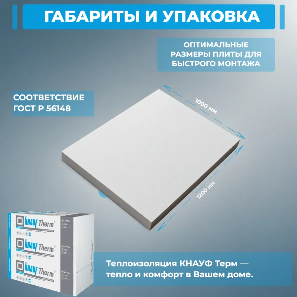 Пенополистирол ППС 100 мм Knauf Therm Дача 1000x1200 мм 1.2 м² 85306758 STLM-2022155  - Вид №2