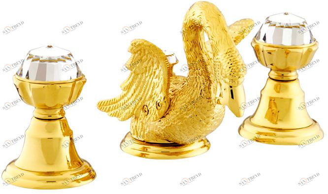 Bronces Mestre Смеситель для мойки на 3 отверстия с кристаллами swarovski® Antartica swan sun-id-1378916