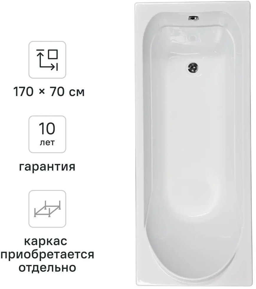 Santreyd Ванна Нерея акриловая 170×70 см с антискользящим покрытием 81955824