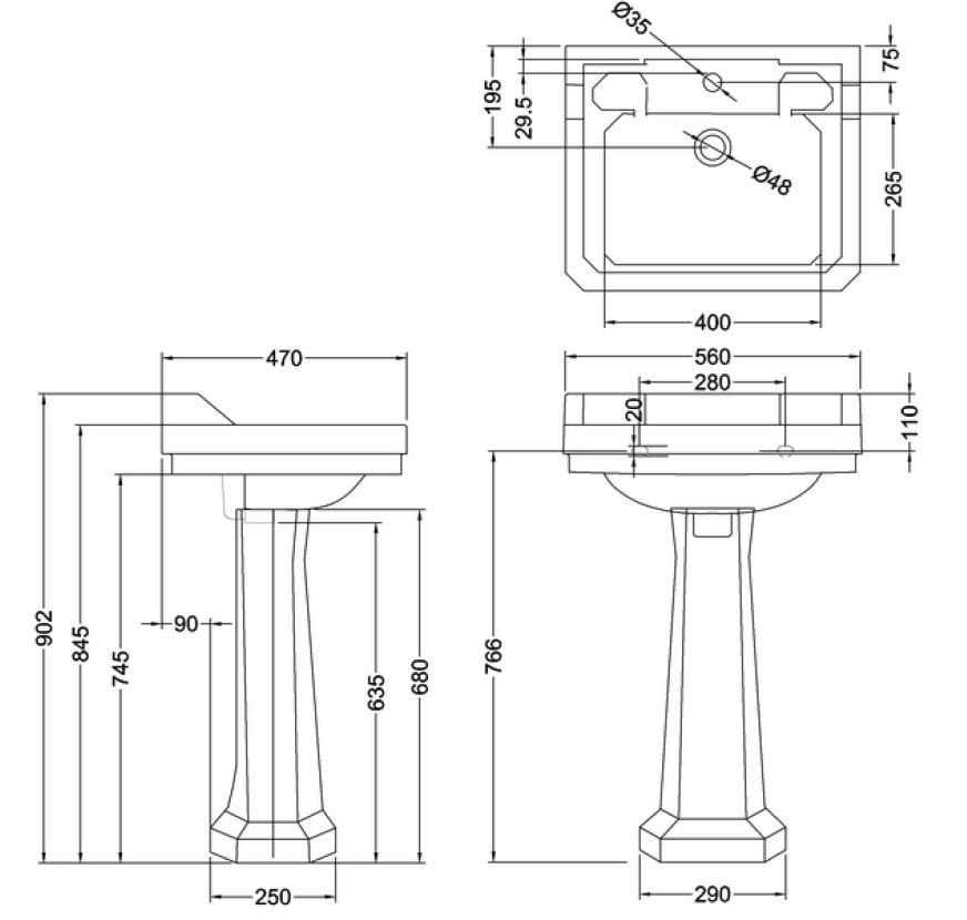 Прямоугольный умывальник из стекла на колонне Burlington Bespoke ARCH-00097686 - Вид №3