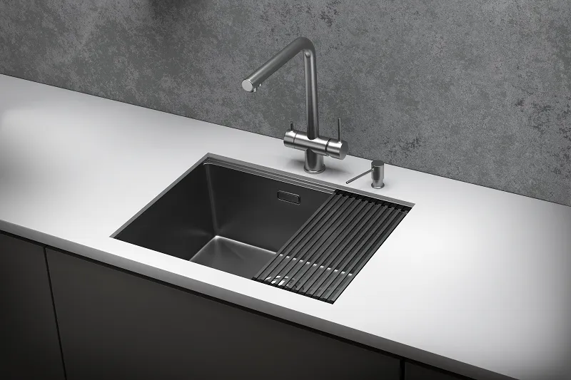 KS-6045U, СТАЛЬ САТИН, стальная кухонная мойка KITCHEN SPACE GRANULA KS-6045U-ST317