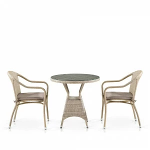Мебель из ротанга, круглый стол 70 см и стулья серые на 2 персоны AFINA  00-3860473 Серый