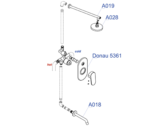 A13028 Встраиваемый комплект для ванны с изливом и верхней душевой насадкой WasserKRAFT  - Вид №2