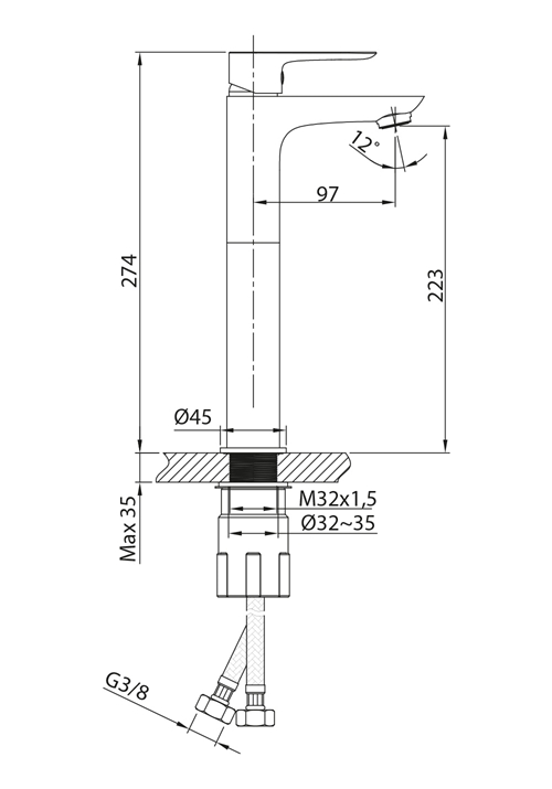 1381271 Смеситель Для Умывальника Go High Chrome Hafa  Хромированный  - Вид №1