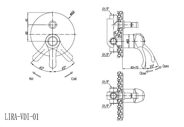 Встраиваемый смеситель с переключателем CEZARES LIRA-C-VDIM-02 - Вид №1