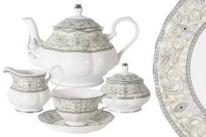 Чайный сервиз из костяного фарфора 15 предметов на 6 персон серый "Жозефина" COLOMBO  00-3973407 Белый;серый