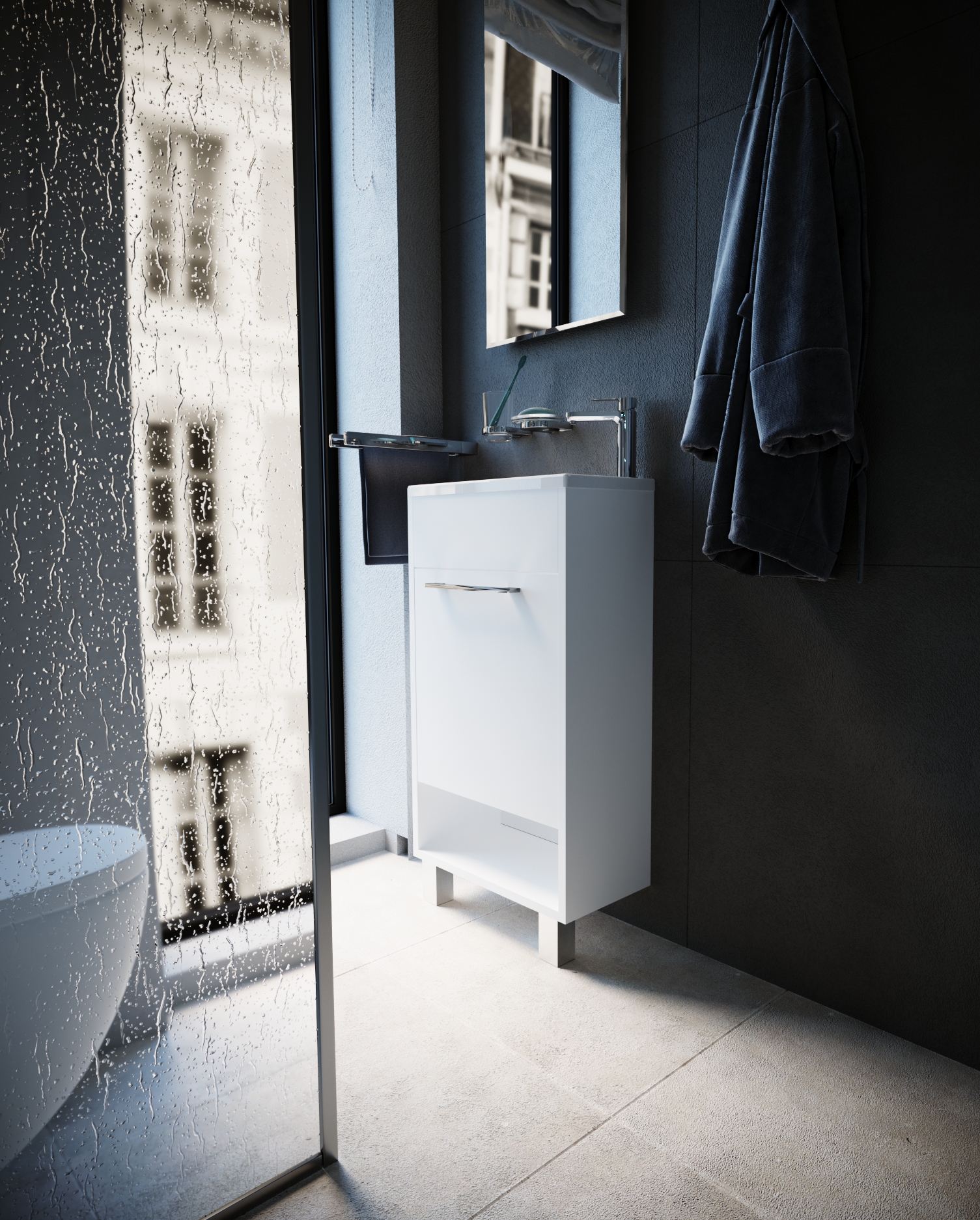 У85921 Тумба с раковиной Lira 40Н 1д. Белый глянец 1 Marka Lira - Вид №3