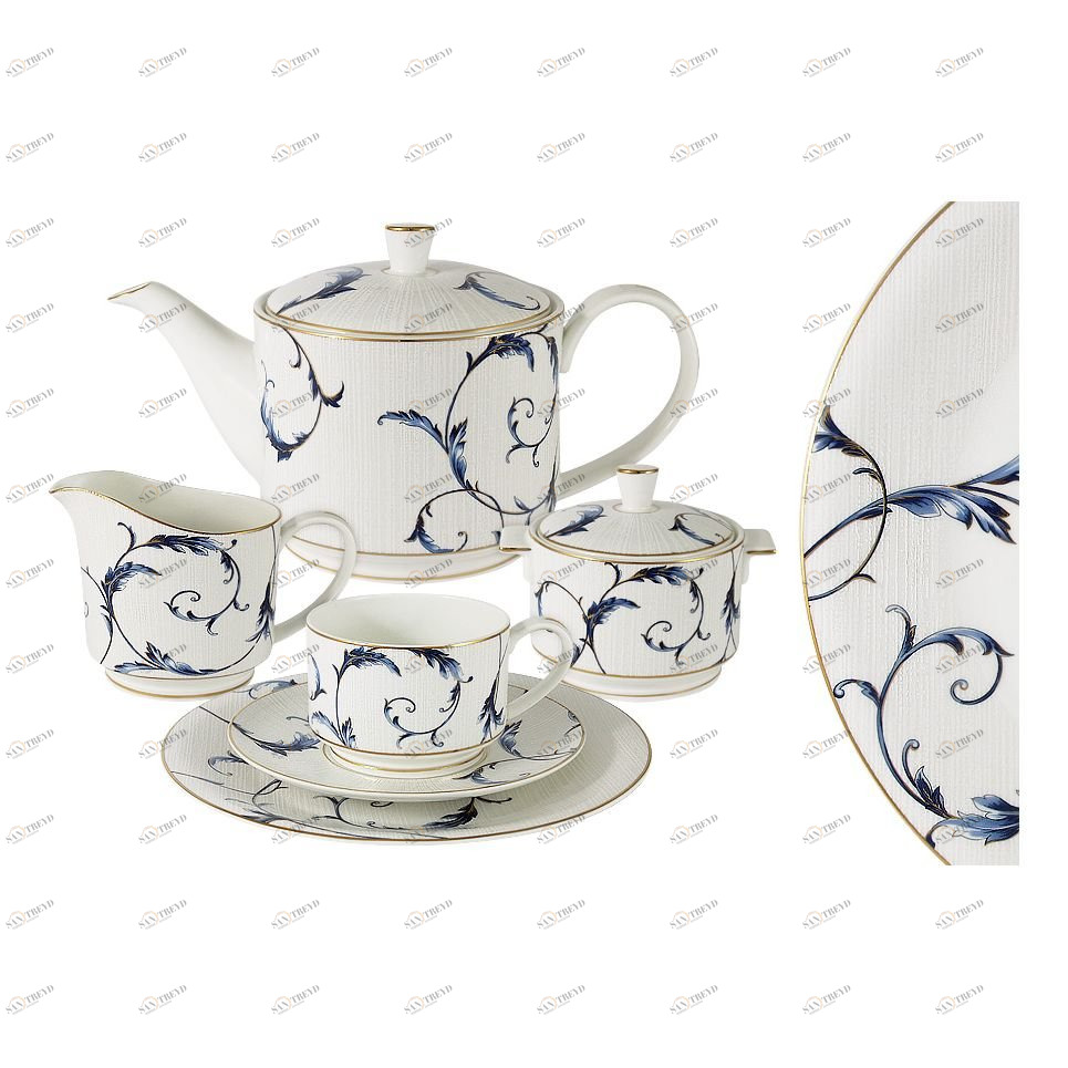 Сервиз чайный фарфоровый белый с синим на 6 персон, 21 предмет "Элегия" ANNA LAFARG EMILY ЭЛЕГИЯ 00-3946915 Белый;синий