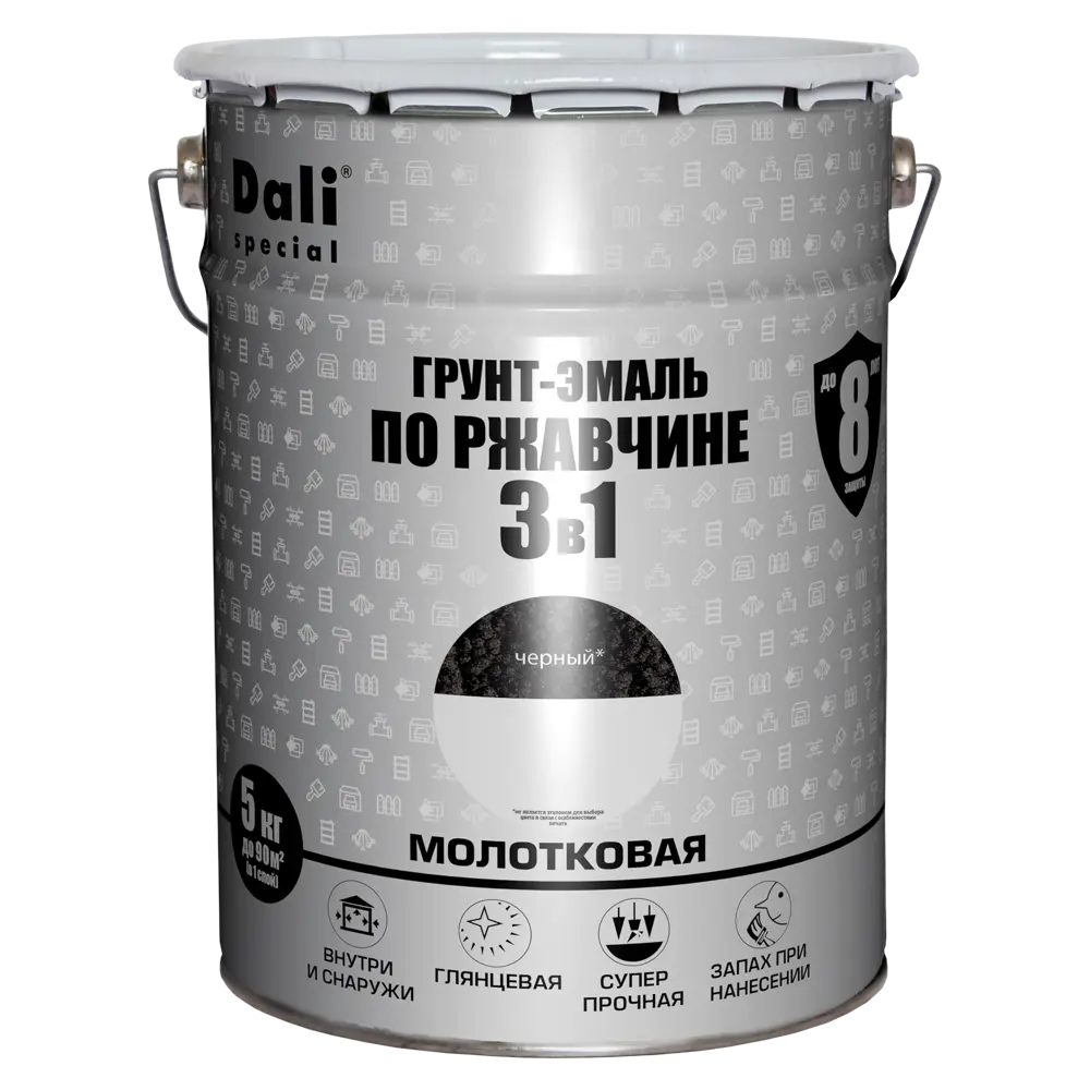 Грунт-эмаль Dali 3 в 1 молотковая чёрная 5 кг 84584241 STLM-0052325 - Вид №1