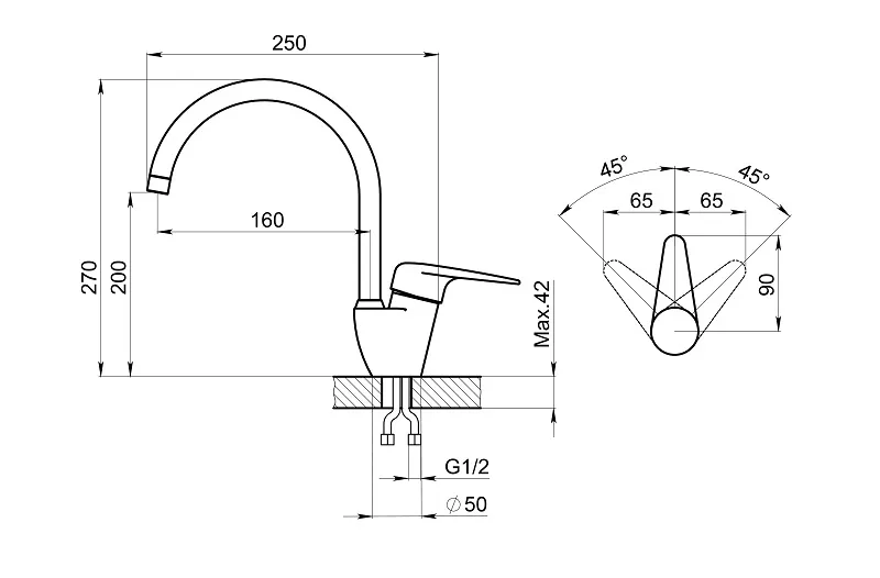 1024, АРКТИК (БЕЛЫЙ), СМЕСИТЕЛЬ КУХОННЫЙ GRANULA 1024-ST65 - Вид №2