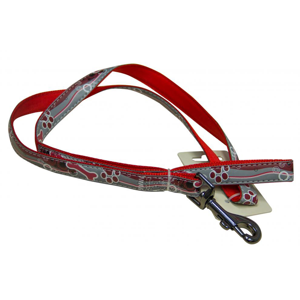 ПР0043636 Поводок для собак светоотражающий 20х1200мм нейлон красный Great&Small 