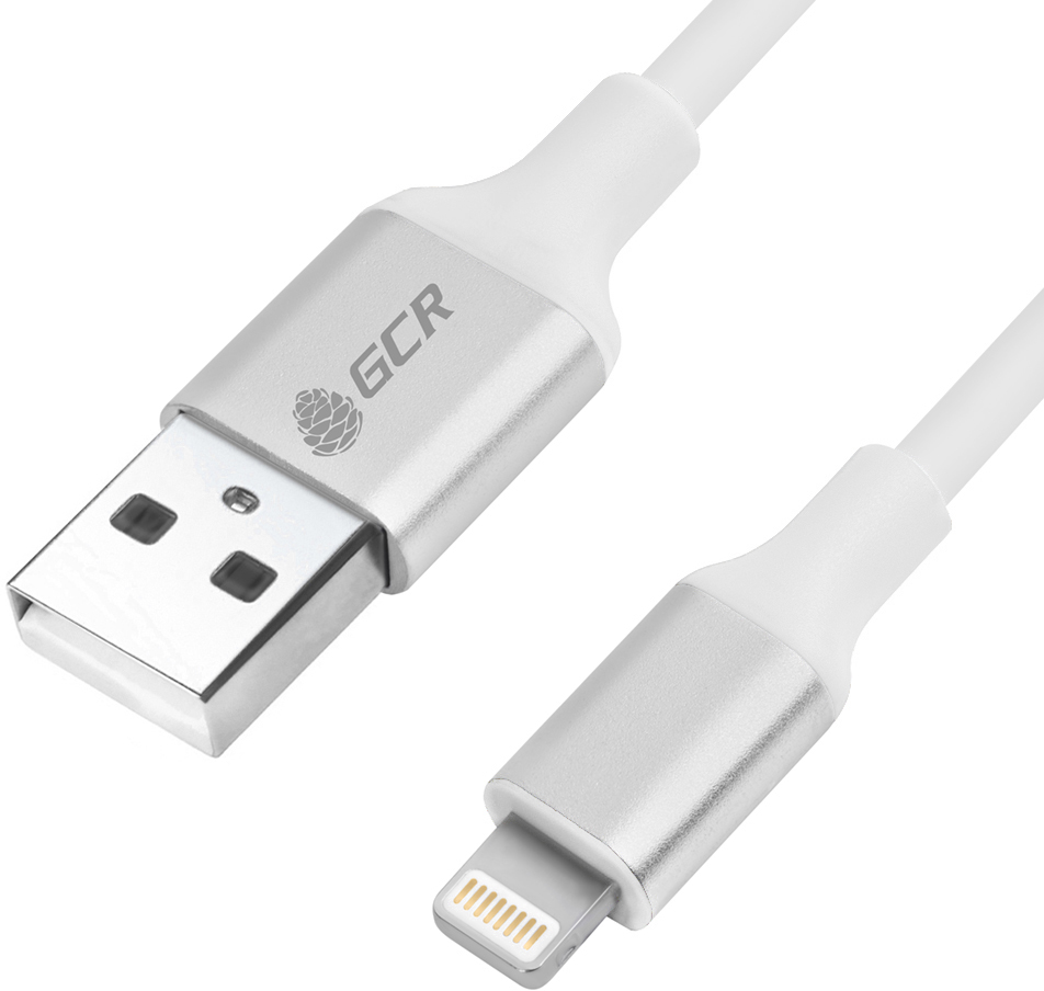 GCR-50618 кабель 3a 1.0m apple usb 2.0 am/lightning 8pin mfi для iphone 5/6/7/8/x - поддержка всех ios, белый, алюминиевый корпус серебро, белый пвх Greenconnect Santreyd 