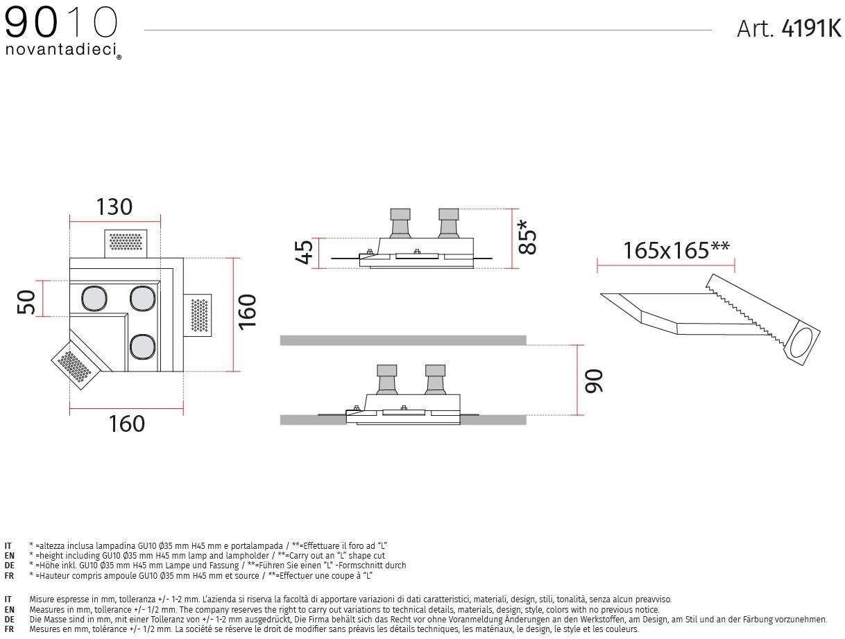 9010 novantadieci Встраиваемый потолочный светильник led из cristaly®  4191k  - Вид №1