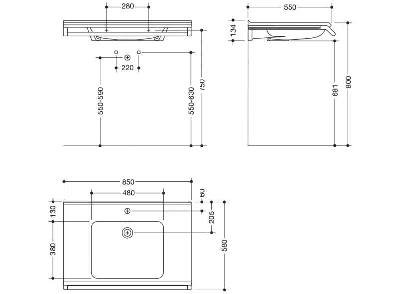 950.19.086 Комплект умывальника и поручня HEWI Waschtische  - Вид №1