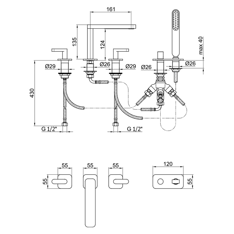LV730401560 Смеситель для ванны с душем Webert Living - Вид №1