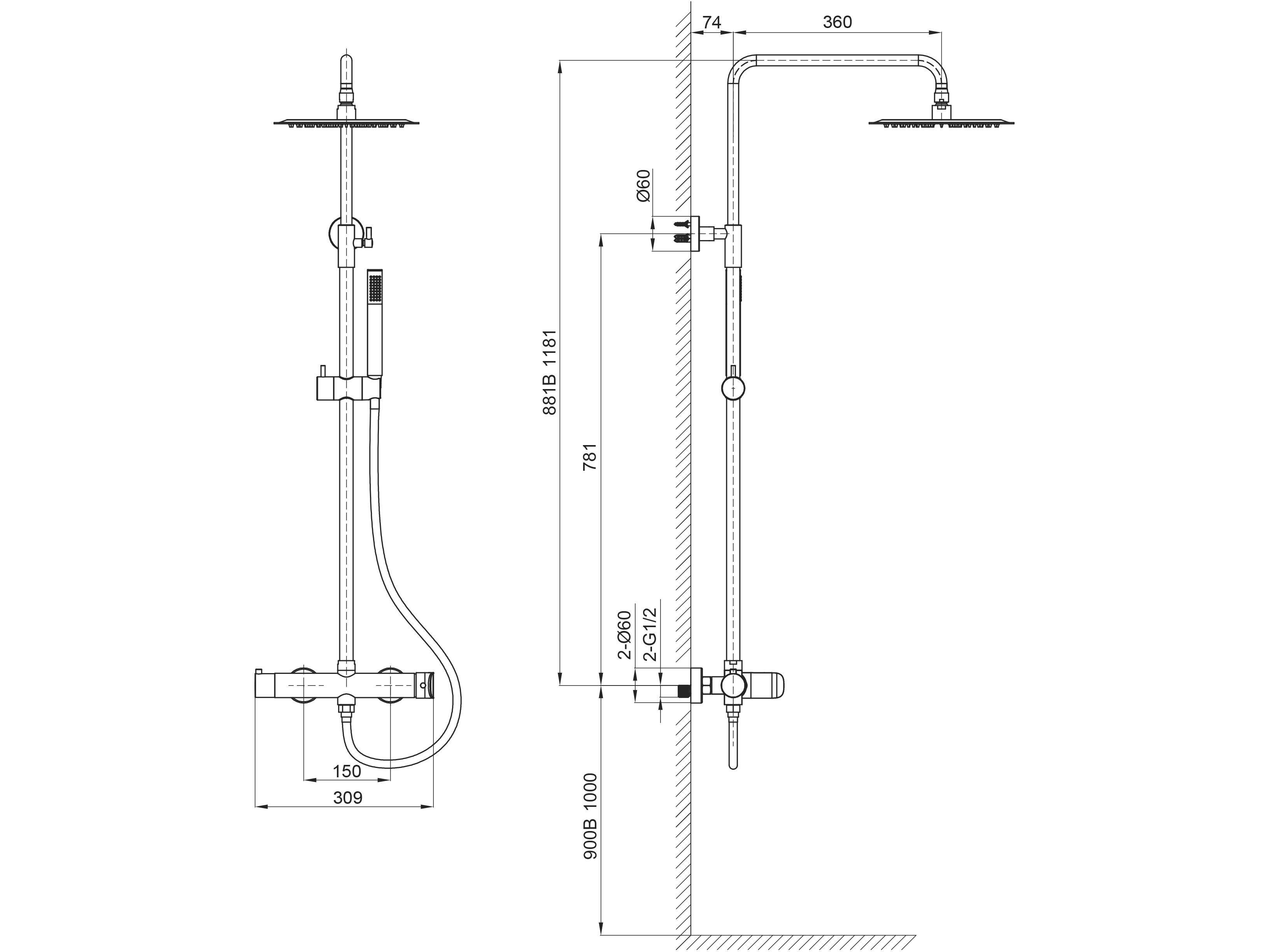 Настенная душевая колонка из нержавеющей стали с ручным душем TAMANACO SIRENA ARCH-00094644 - Вид №4