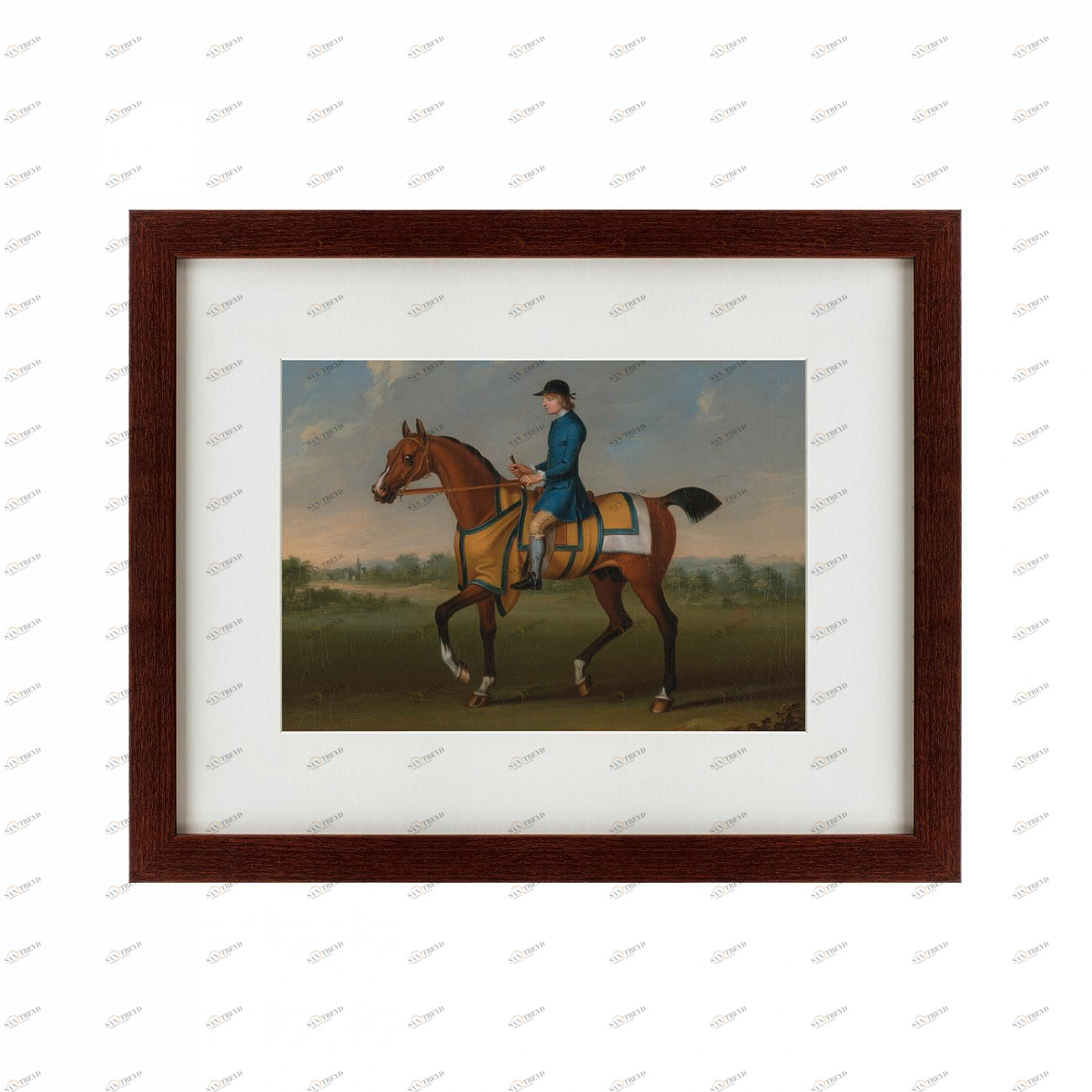 Картина в деревянной раме 52х42 см Bay racehorse with jockey up, 1730 КАРТИНЫ В КВАРТИРУ  135544 Белый;коричневый;разноцветный 
