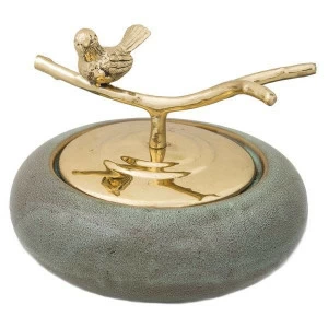 Ваза керамическая серая с золотой крышкой 19 см "Золотая птица" UNICO ДИЗАЙНЕРСКИЕ 255452 Серый