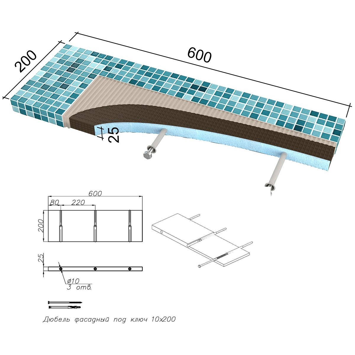 RPG14CON25 Полка консольная из RPG пенополистирола под облицовку 600x200x25 RPG PANEL RPG Мебель - Вид №1
