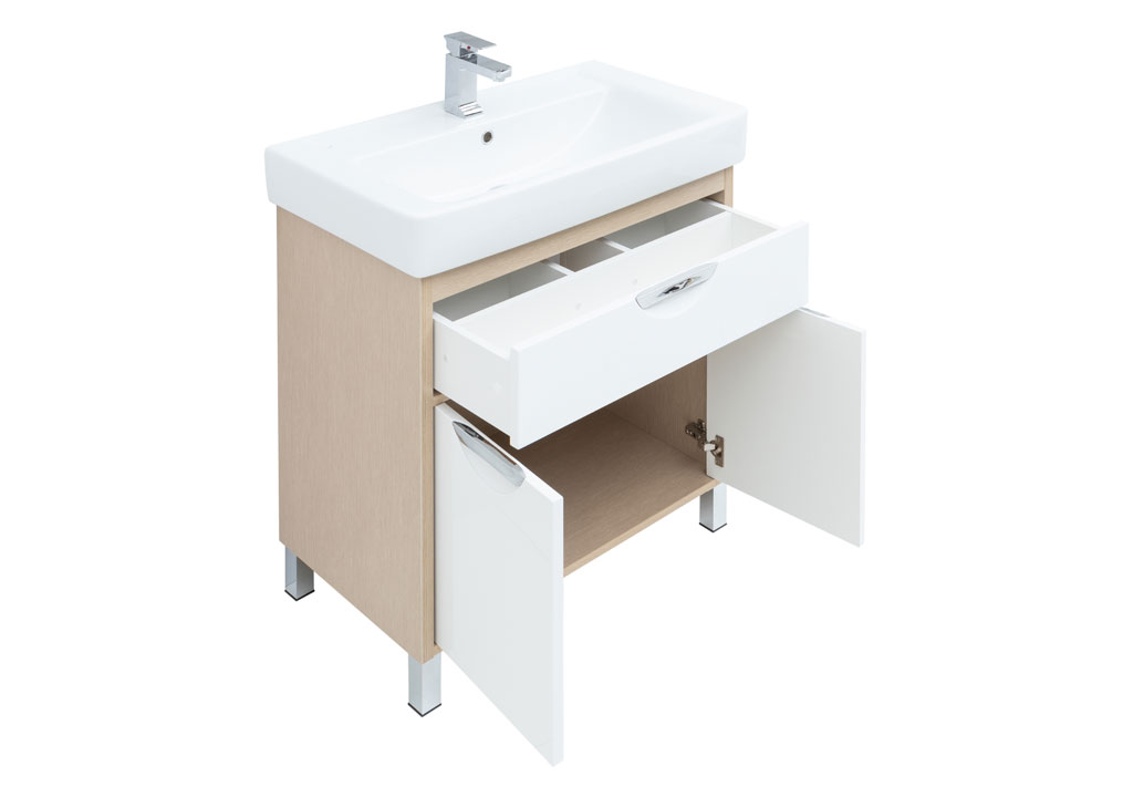 Тумба под раковину Aquanet Гретта 80 New светлый дуб (1 ящик, 2 дверцы) 00239403 - Вид №3