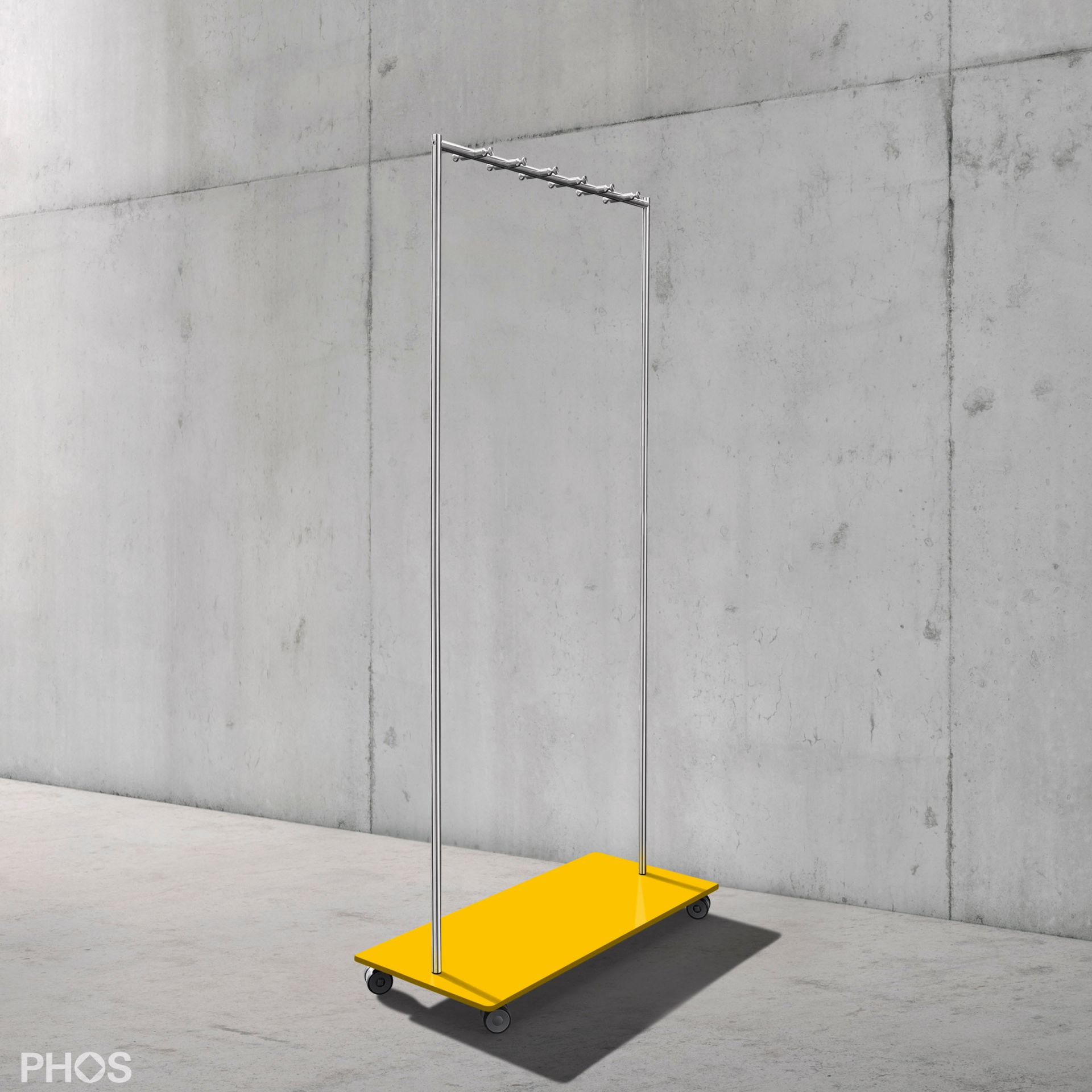 GW2-BPGe Гардеробная тележка Twin Pur с 12 крючками для одежды, основание: желтое. PHOS 