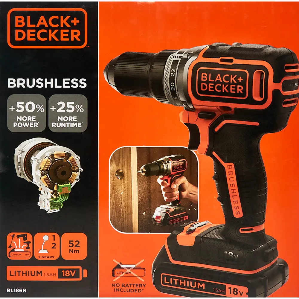 Дрель-шуруповерт аккумуляторная бесщеточная Black&Decker BL186N-XJ, 18 В без АКБ и ЗУ 82729968 STLM-2113075 BLACK + DECKER  - Вид №6